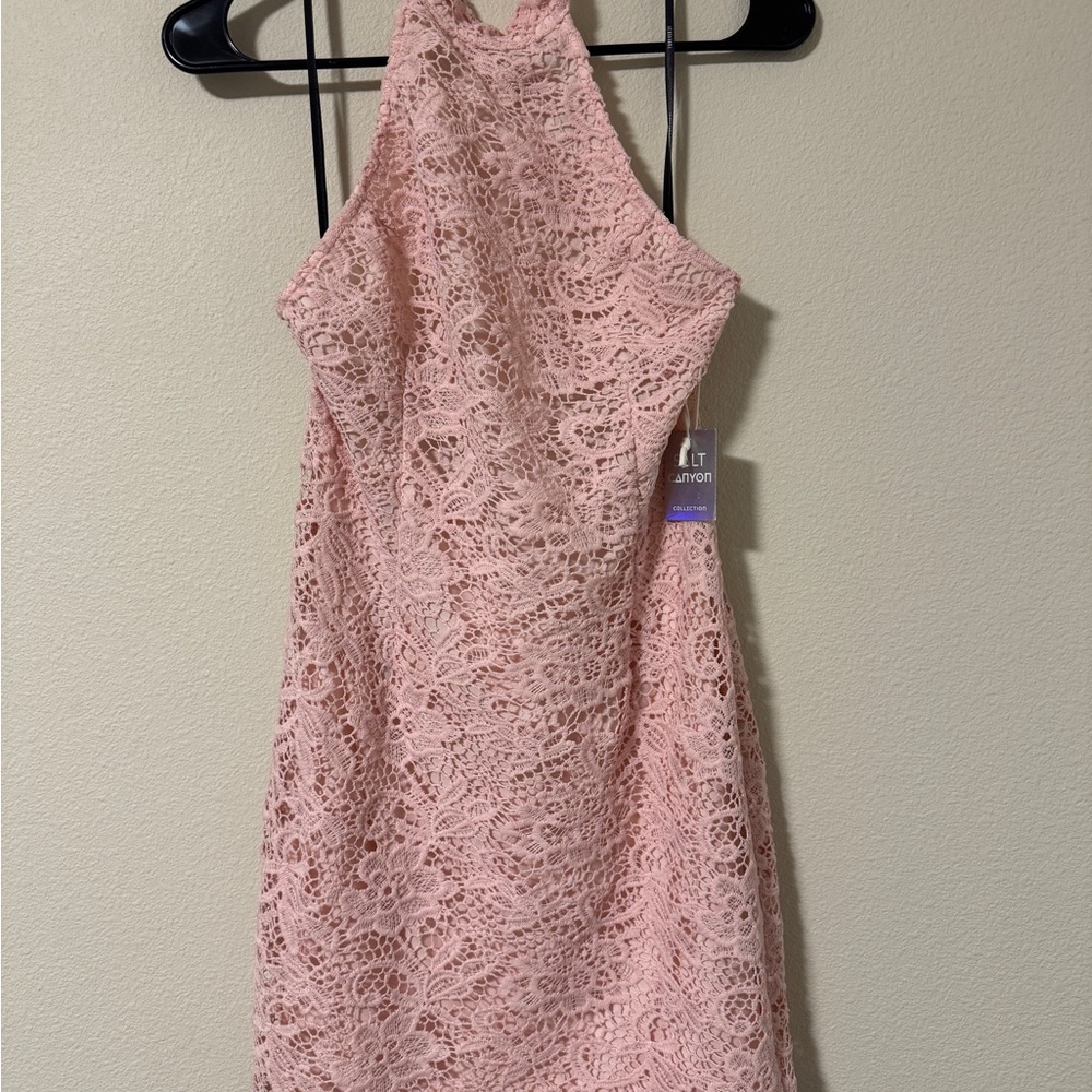 Elegant Pink Lace Halter Dress